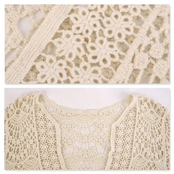 Crochet Beach Cover Up Deep V Neck Dress - Picture 5 of 16